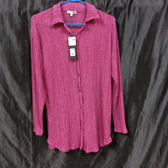 Chico's Pink Ribbed Button Down Shirt - Picture 8 of 14